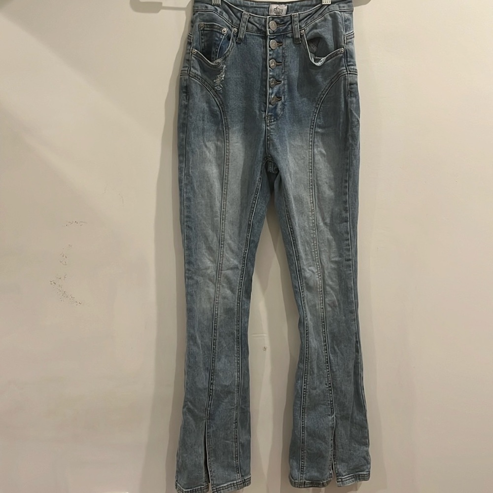 OhPolly flare leg button up jean